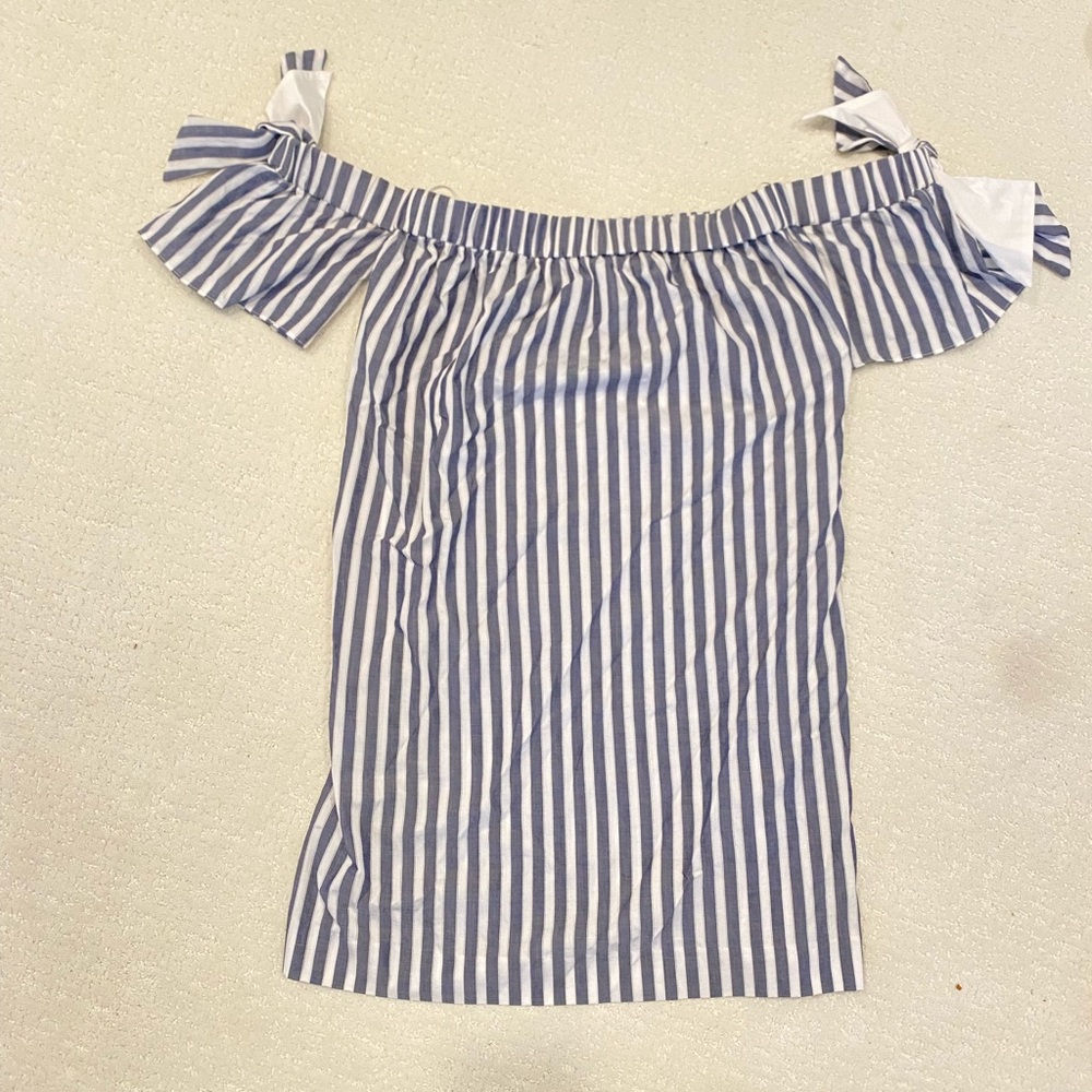 Milly blue & white striped off the shoulder dress